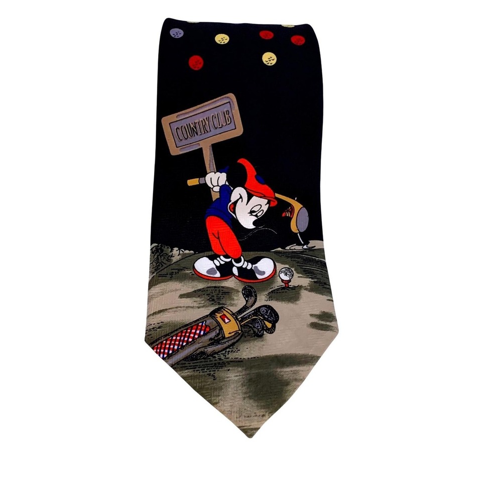 Vtg Mickey Unlimited Silk Necktie Golf Country Club Disney Mickey‎ Mouse Novelty